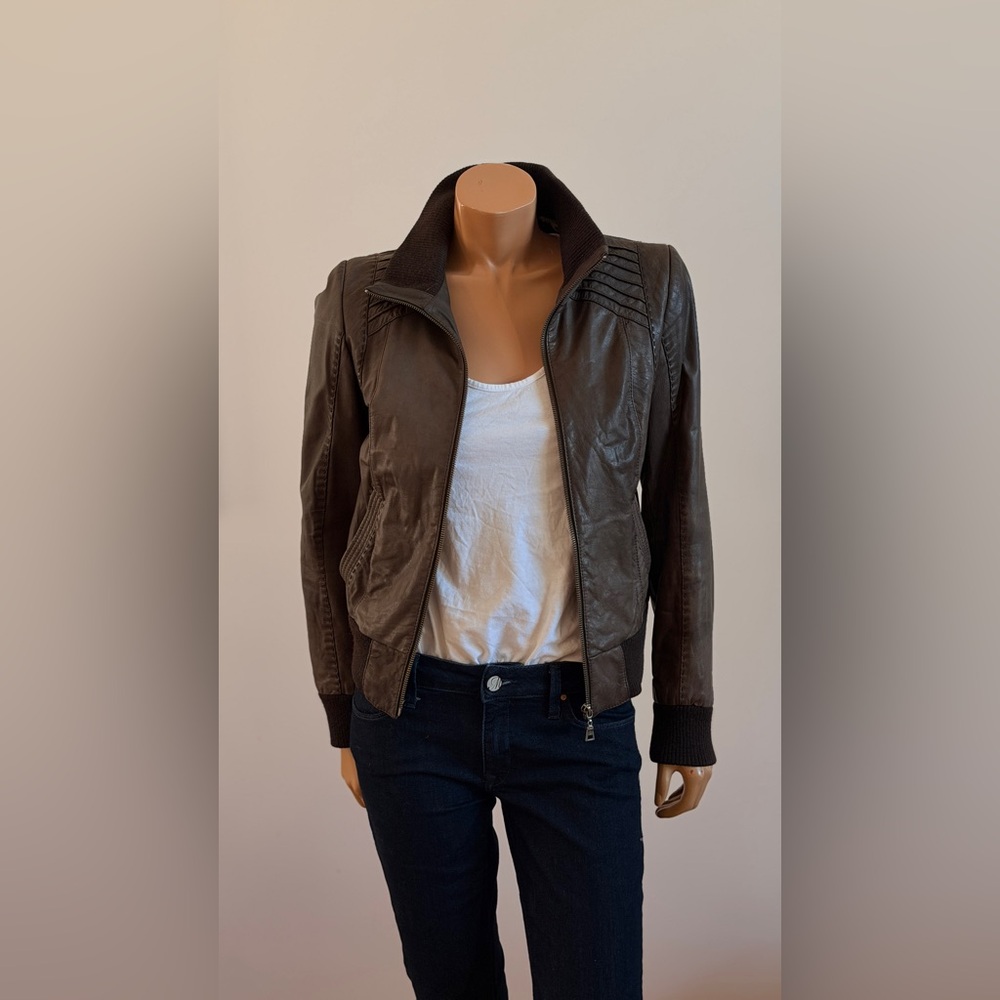 Danier Dark Brown Leather Bomber Jacket